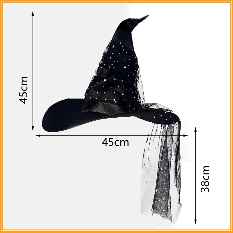 Glitter Tulle Witch Hat Wide Brim Halloween Costume Accessory